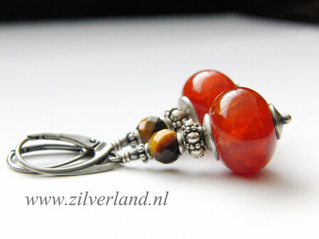 Handgemaakte Edelstenen Oorbellen met Agaat en Tijgeroog