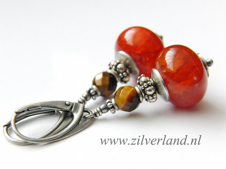 Handgemaakte Edelstenen Oorbellen met Agaat en Tijgeroog