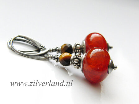 Handgemaakte Edelstenen Oorbellen met Agaat en Tijgeroog