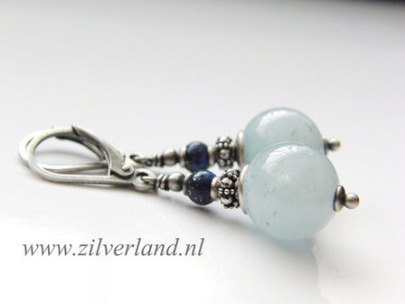 Handgemaakte Zilveren Oorbellen met Aquamarijn en Lapis Lazuli