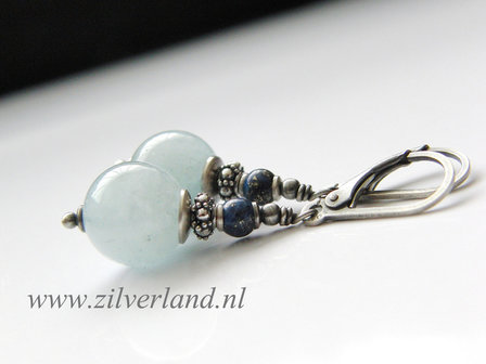 Handgemaakte Zilveren Oorbellen met Aquamarijn en Lapis Lazuli