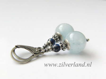 Handgemaakte Zilveren Oorbellen met Aquamarijn en Lapis Lazuli