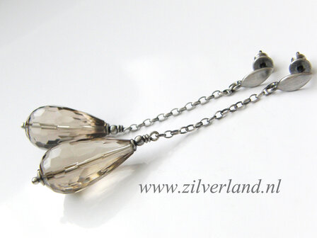 Edelstenen Oorbellen met Rookkwarts Druppels