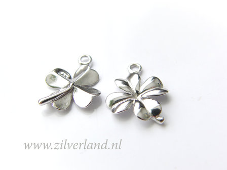 1 Stuk Gerhodineerd Sterling Zilveren Hanger- Klavertje Vier