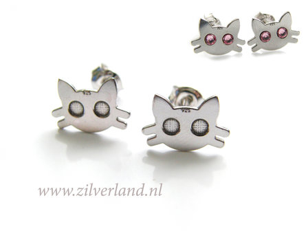 Sterling Zilveren Oorstekers- Katten Gerhodineerd