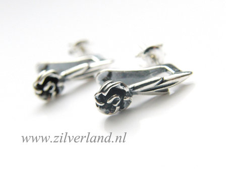 Sterling Zilveren Oorstekers &quot;Roosjes en Blaadjes&quot;