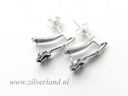 Sterling Zilveren Oorstekers &quot;Roosjes en Blaadjes&quot;