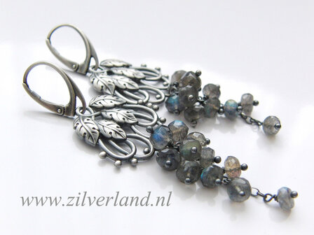 Zilveren Edelstenen Oorbellen met Labradoriet