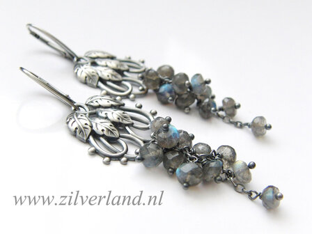Zilveren Edelstenen Oorbellen met Labradoriet