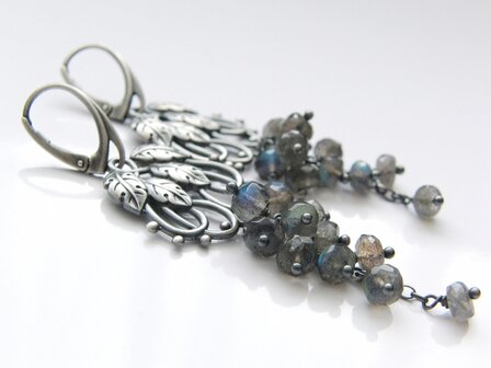 Zilveren Edelstenen Oorbellen met Labradoriet