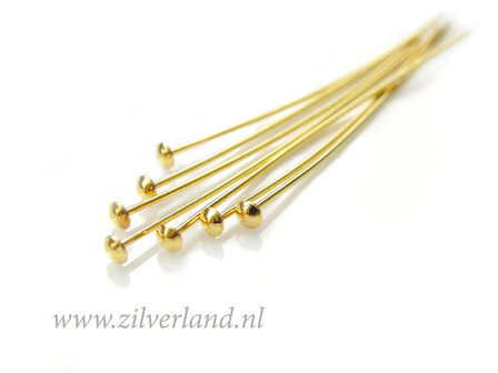 10 Stuks 0,80mm x 6,0cm Sterling Zilveren Nietstiften- Verguld