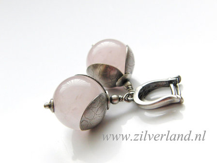 Zilveren Oorbellen met Rozenkwarts Edelstenen