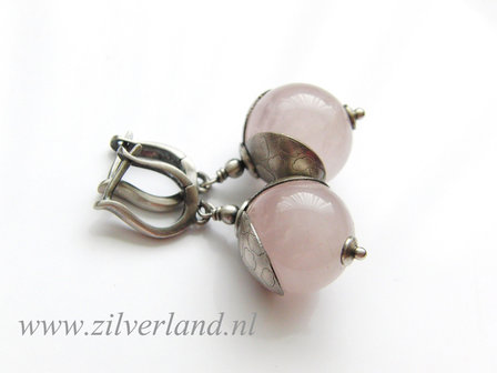 Zilveren Oorbellen met Rozenkwarts Edelstenen