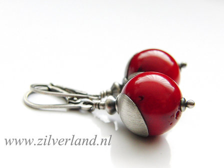 Sterling Zilveren Oorbellen met Koraal