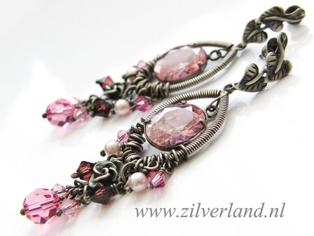 Sterling Zilveren Oorbellen met Swarovski Kristallen &quot;In de Rozentuin&quot;