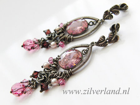 Sterling Zilveren Oorbellen met Swarovski Kristallen &quot;In de Rozentuin&quot;