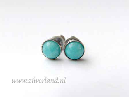 Handgemaakte Zilveren Oorstekers met Amazoniet