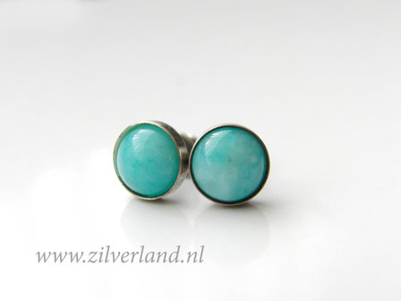 Handgemaakte Zilveren Oorstekers met Amazoniet
