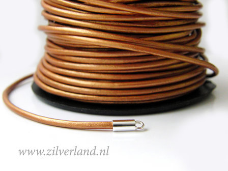1 Meter Rond 2mm Leerkoord- Brons Metallic