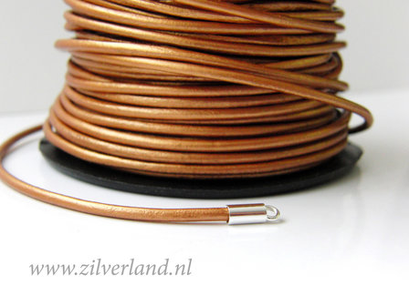 1 Meter Rond 2mm Leerkoord- Brons Metallic