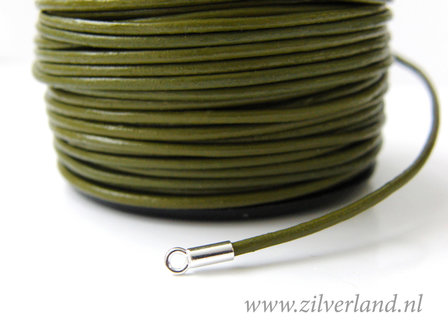 1 Meter Rond 1,5mm Leerkoord- Olijfgroen