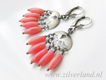 Zilveren Oorbellen met Roze Koraal