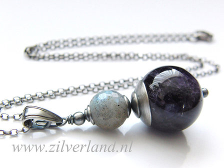 Zilveren Edelstenen Ketting met Amethist en Labradoriet
