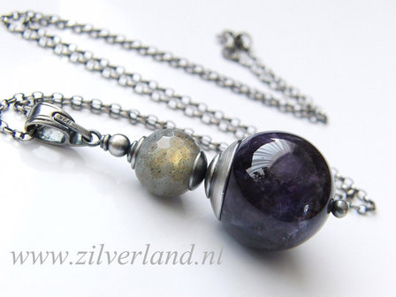 Zilveren Edelstenen Ketting met Amethist en Labradoriet