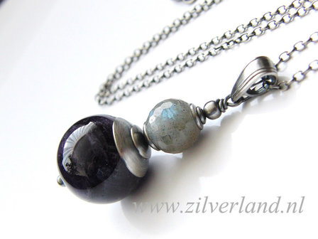 Zilveren Edelstenen Ketting met Amethist en Labradoriet