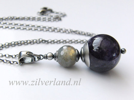 Zilveren Edelstenen Ketting met Amethist en Labradoriet