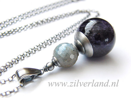 Zilveren Edelstenen Ketting met Amethist en Labradoriet