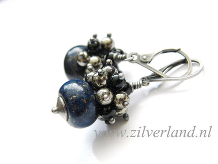Edelstenen Oorbellen met  Lapis Lazuli en Pyriet