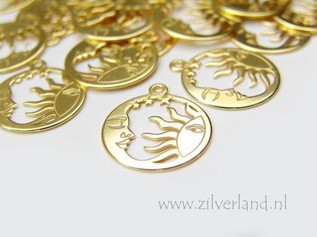 1 Stuk Sterling Zilveren Hanger- Maan en Zon Verguld