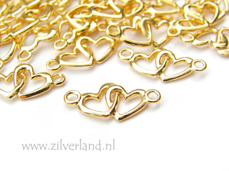 Sterling Zilveren Hanger/Connector- Twee Harten Verguld