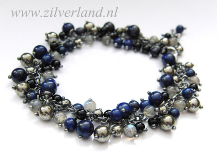 Zilveren Armband met Lapis Lazuli, Pyriet, Labradoriet en Onyx