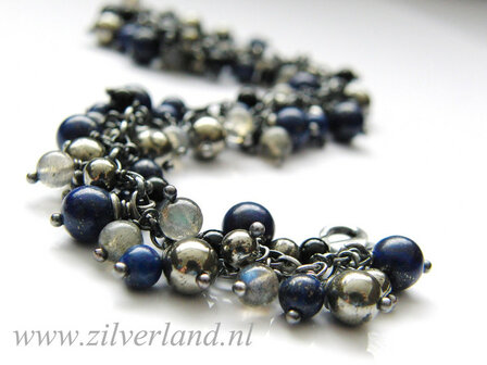 Zilveren Armband met Lapis Lazuli, Pyriet, Labradoriet en Onyx