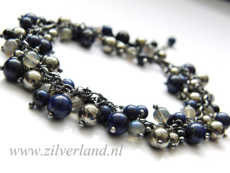 Zilveren Armband met Lapis Lazuli, Pyriet, Labradoriet en Onyx