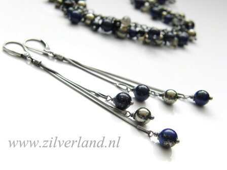 Zilveren Oorbellen met Lapis Lazuli en Pyriet