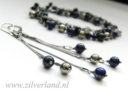 Zilveren Oorbellen met Lapis Lazuli en Pyriet