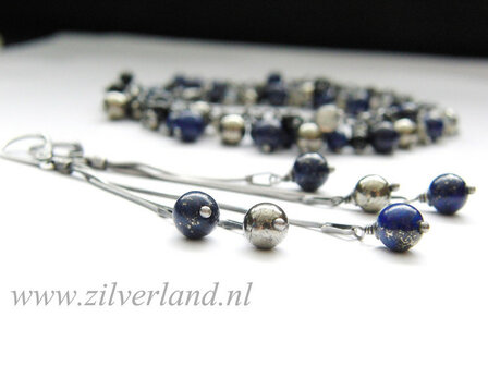 Zilveren Oorbellen met Lapis Lazuli en Pyriet