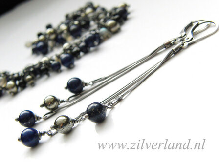 Zilveren Oorbellen met Lapis Lazuli en Pyriet
