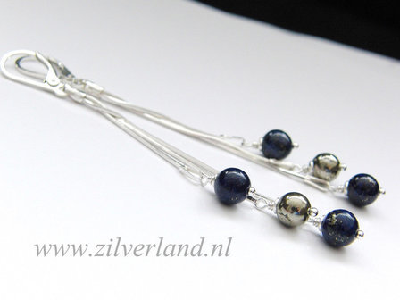 Zilveren  Oorbellen met Lapis Lazuli en Pyriet