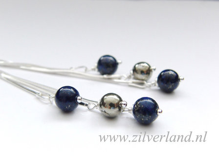 Zilveren  Oorbellen met Lapis Lazuli en Pyriet
