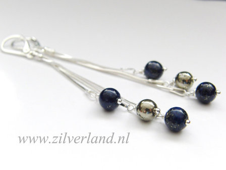 Zilveren  Oorbellen met Lapis Lazuli en Pyriet