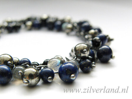 Zilveren Armband met Lapis Lazuli, Pyriet, Labradoriet en Onyx