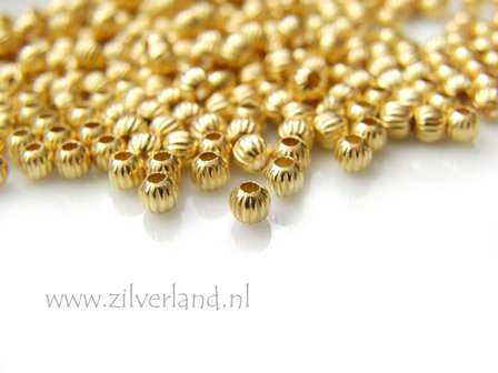 50 Stuks 3mm Sterling Zilveren Kralen- Geribbeld Verguld
