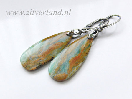 Sterling Zilveren Oorbellen met Blauwe Opaal