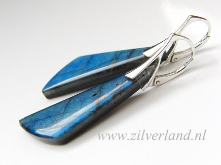 Sterling Zilveren Oorbellen met Labradoriet en Obsidiaan