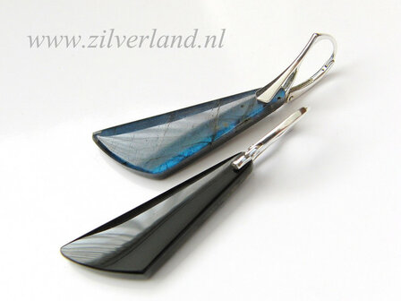 Sterling Zilveren Oorbellen met Labradoriet en Obsidiaan