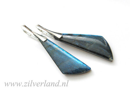 Sterling Zilveren Oorbellen met Labradoriet en Obsidiaan